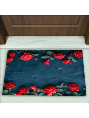 Colorix Carpet Gül Desenli Dekoratif Kapı Önü Paspası No: 2118