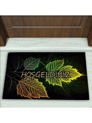 Colorix Carpet Yaprak Desenli Dekoratif Kapı Önü Paspası No: 2064