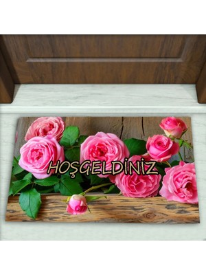 Colorix Carpet Gül Desenli Dekoratif Kapı Önü Paspası No: 2138