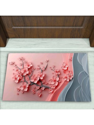 Colorix Carpet Çiçek Desenli Dekoratif Kapı Önü Paspası No: 2741