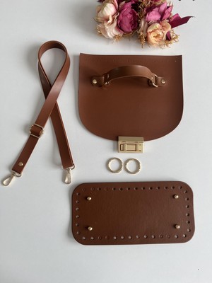 ZG Hobi Aksesuar Örgü Çantalar Için Suni Deriden Kapak ,taban ve Askı Seti Taba Renk