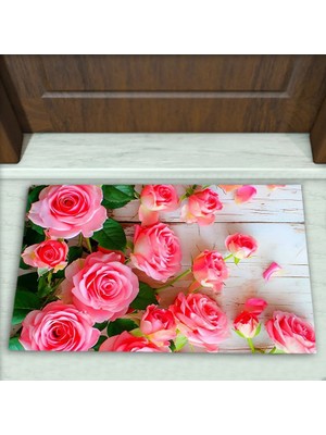 Colorix Carpet Gül Desenli Dekoratif Kapı Önü Paspası No: 2126