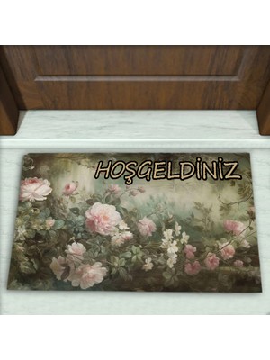 Colorix Carpet Çiçek Desenli Dekoratif Kapı Önü Paspası No: 2816
