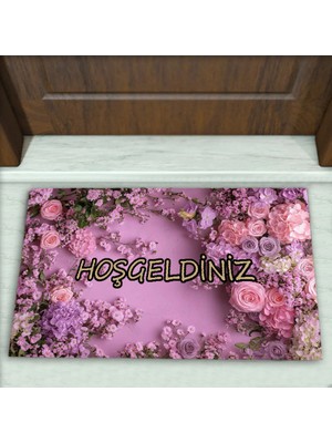 Colorix Carpet Çiçek Desenli Dekoratif Kapı Önü Paspası No: 2374