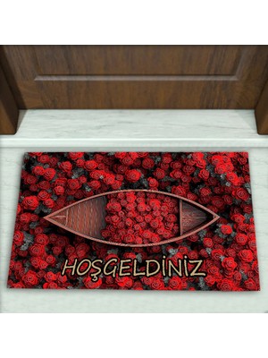 Colorix Carpet Gül Desenli Dekoratif Kapı Önü Paspası No: 2426