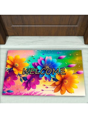 Colorix Carpet Çiçek Desenli Dekoratif Kapı Önü Paspası No: 1871