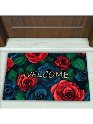 Colorix Carpet Gül Desenli Dekoratif Kapı Önü Paspası No: 2070