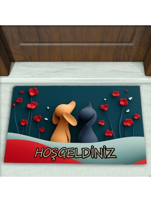 Colorix Carpet Köpek Desenli Dekoratif Kapı Önü Paspası No: 2819