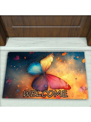 Colorix Carpet Kelebek Desenli Dekoratif Kapı Önü Paspası No: 2584