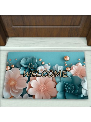 Colorix Carpet Çiçek Desenli Dekoratif Kapı Önü Paspası No: 2483