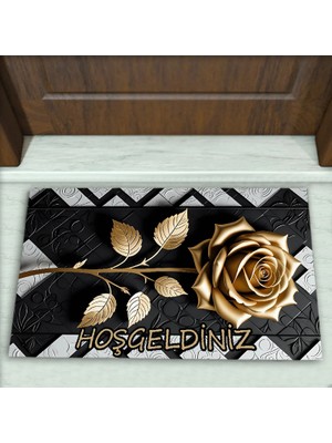 Colorix Carpet Gül Desenli Dekoratif Kapı Önü Paspası No: 2655