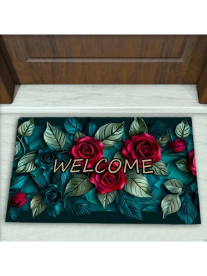 Colorix Carpet Gül Desenli Dekoratif Kapı Önü Paspası No: 2071