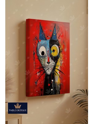 Tablo Royale Şaşkın Bakan Kedi Dekor Kanvas Tablo - Salon Tablo - Ofis Tablo