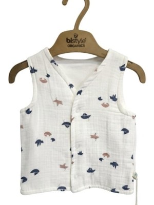 Bistyle Yelek Çift Taraflı Müslin Little Boats Ekru - Gri