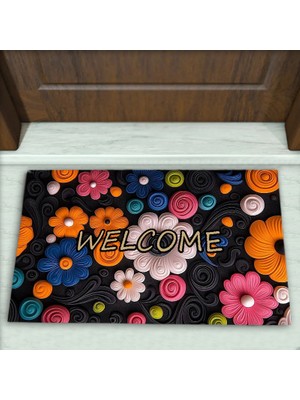 Colorix Carpet Çiçek Desenli Dekoratif Kapı Önü Paspası No: 2544