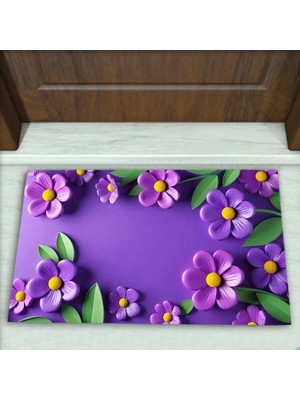 Colorix Carpet Çiçek Desenli Dekoratif Kapı Önü Paspası No: 2695