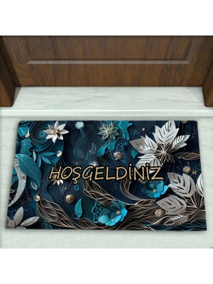 Colorix Carpet Çiçek Desenli Dekoratif Kapı Önü Paspası No: 2151