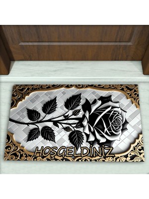Colorix Carpet Gül Desenli Dekoratif Kapı Önü Paspası No: 2357