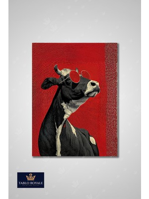 Tablo Royale Artist Gözlük Takan Inek Dekor Kanvas Tablo - Salon Tablo - Ofis Tablo