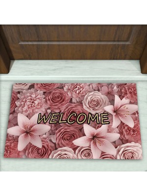 Colorix Carpet Gül Desenli Dekoratif Kapı Önü Paspası No: 2493