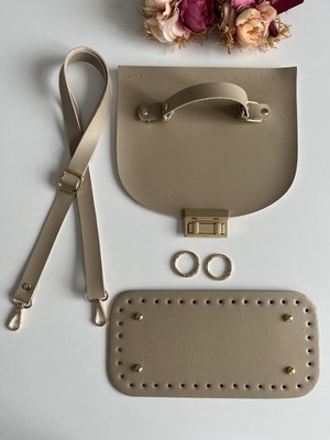 ZG Hobi Aksesuar Örgü Çantalar Için Suni Deriden Kapak ,taban ve Askı Seti Vizon Renk