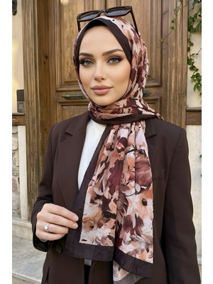 İmaj Butik Kahverengi Bej Ipekhan Desenli Kraş Şal