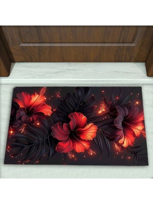 Colorix Carpet Çiçek Desenli Dekoratif Kapı Önü Paspası No: 2241