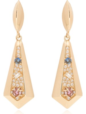 Berk Mücevherat 14 Ayar Altın Ametist - Mavi Turmalin Küpe