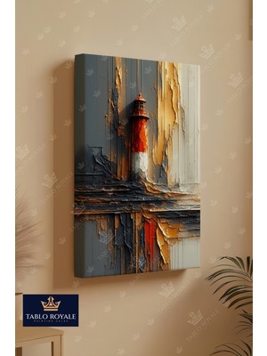 Tablo Royale Yalnız Deniz Feneri Kabartma Görünümlü Dekor Kanvas Tablo - Salon Tablo - Ofis Tablo
