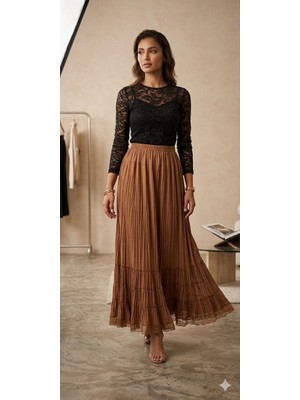 Lifera Lifera Etek Ucu Dantelli Penye Etek, Büyük Beden