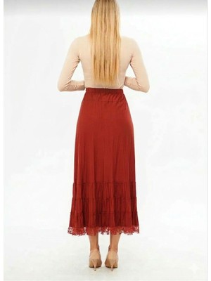 Lifera Lifera Etek Ucu Dantelli Penye Etek, Büyük Beden