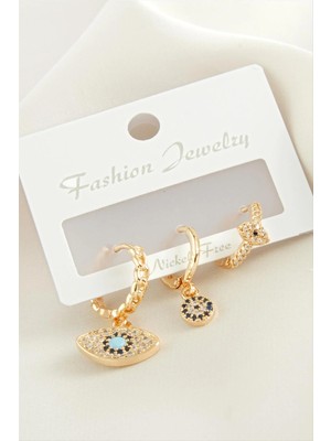 Esranın Dünyası 3 Adet Oval Nazar Zirkon Taşlı Küpe RSBİJ34-ESRDNS