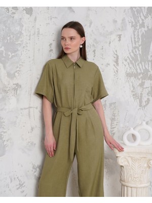 Colezium Kuşaklı Gömlek Yaka Salaş Tulum Haki S255822