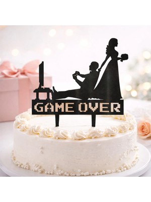 Liya3D Game Over Damat Gelin Pasta Süsü – Oyun Temalı Düğün & Nişan Cake Topper