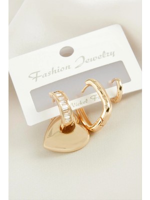 Esranın Dünyası 3 Adet Kalp Zirkon Taşlı Küpe RSBİJ34-ESRDNS