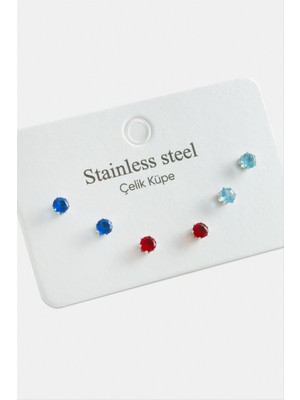Esranın Dünyası 6 Adet Yuvarlak Zirkon Tek Taşlı Çelik Küpe RSBİJ34-ESRDNS