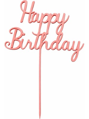 Liya3D Happy Birthday Yazılı Pasta Süsü – Tekli Dekoratif Cake Topper (Pembe)