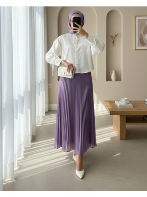 Modamorfo Organze Yaka Kolu Bağlama Detaylı Gömlek -Beyaz