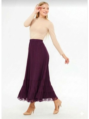 Lifera Lifera Etek Ucu Dantelli Penye Etek, Büyük Beden