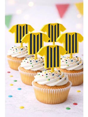Liya3D Sarı Lacivert Forma Cake Topper – 5’li Pla 3D Baskı Cupcake Süsü