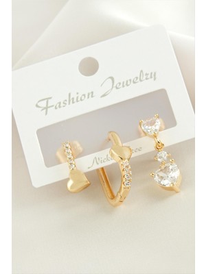 Esranın Dünyası 3 Adet Kalp Zirkon Taşlı Küpe RSBİJ34-ESRDNS