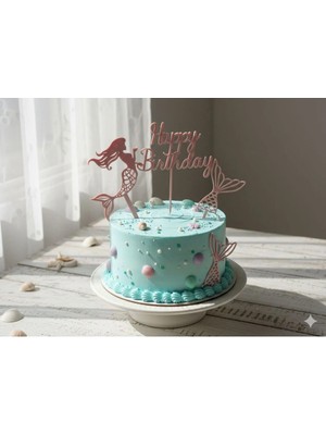 Liya3D Deniz Kızı Temalı "happy Birthday" Pasta Süsü Seti