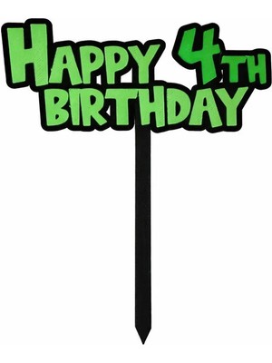 Liya3D Yeşil Piksel Stil “happy 4th Birthday” Pasta Süsü – Çocuk Doğum Günü Dekoru