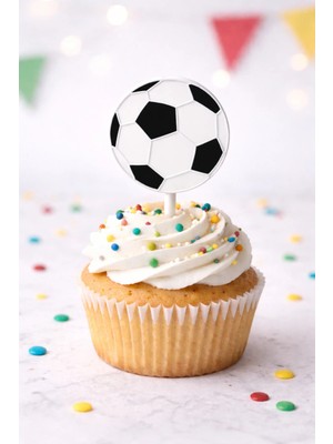 Liya3D Futbol Topu Cake Topper – Siyah Beyaz Cupcake & Pasta Süsü (6 Adet)