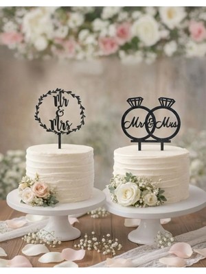 Liya3D Mr & Mrs Temalı Düğün Pastası Süsü – 2’li Set