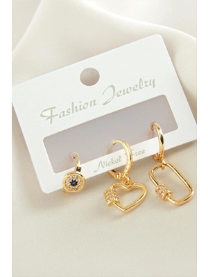 Esranın Dünyası 3 Adet Kalp Zirkon Taşlı Küpe RSBİJ34-ESRDNS