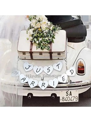 Kalpli Just Married Düğün Banner Afişi Kına Gecesi Bride To Be Bekarlığa Veda Süsü 11PARÇA