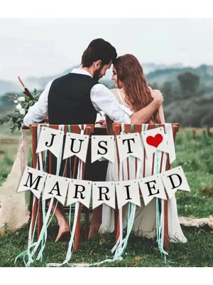 Dev Just Married Düğün Banner Afişi Kına Gecesi Bride To Be Bekarlığa Veda Süsü Kalın Karton 12PARÇA