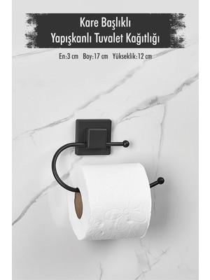 Mustran Yapışkanlı Kare Başlıklı Siyah Tuvalet Kağıtlığı