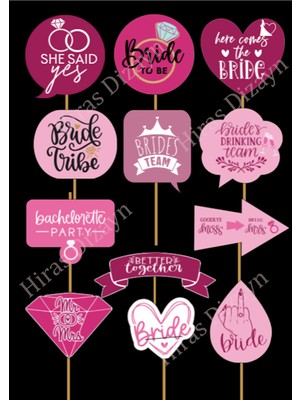 Hiras Dizayn 12'li Büyük Boy Bekarlığa Veda Konuşma Balonu Seti Kına Gecesi Bride To Be Bride's Team She Said Yes